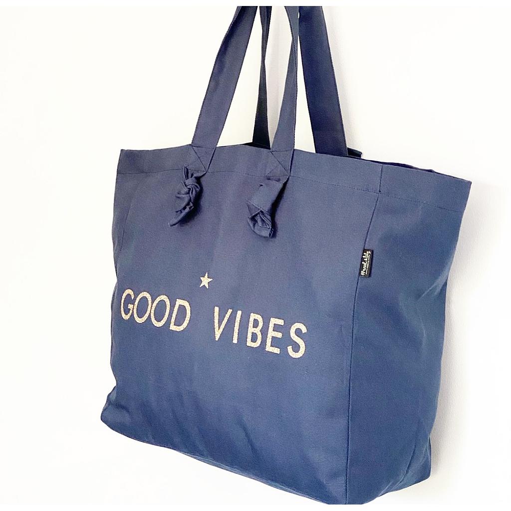Cabas Lily  bleu denim " Good Vibes"