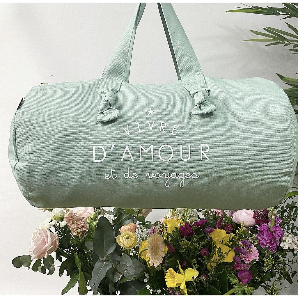 Sac Polochon- Céladon- Vivre d'amour et de voyages
