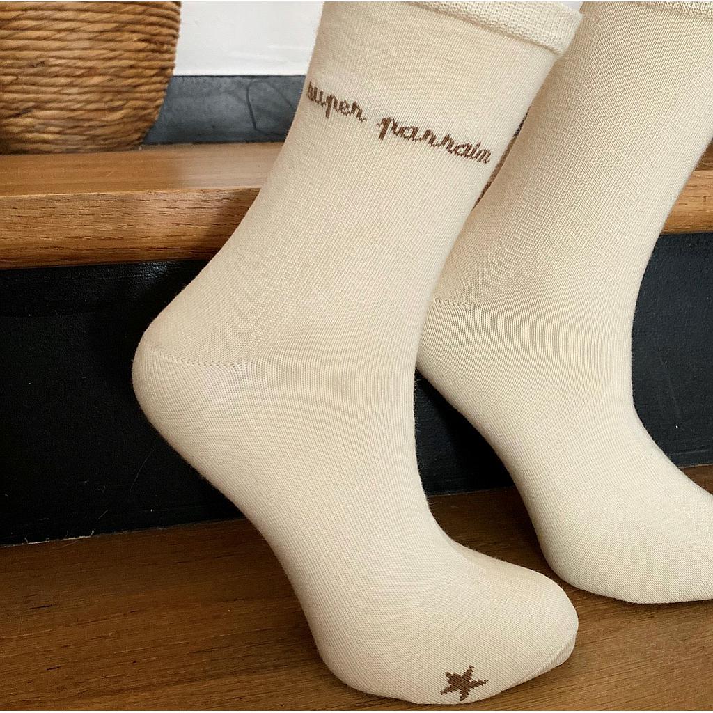 Chaussettes  "Super parrain" Beige et chocolat