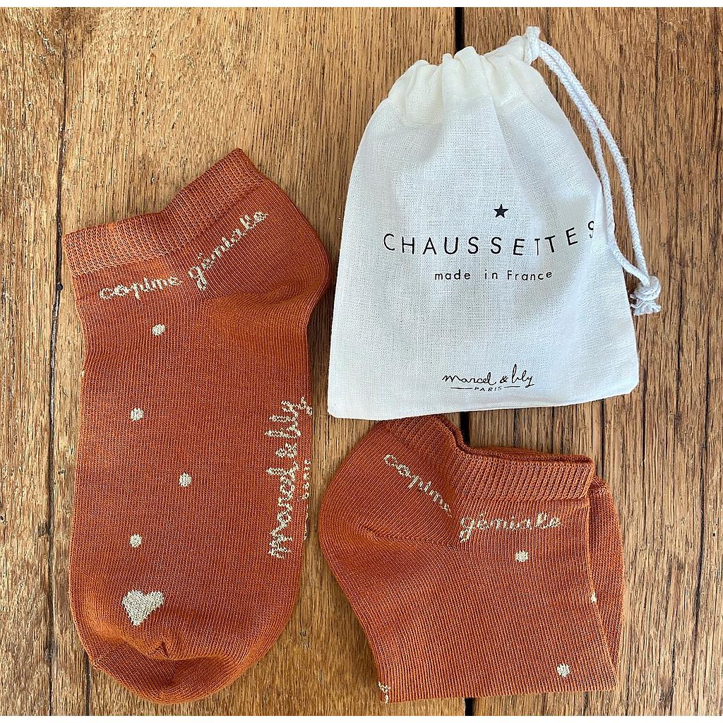 Socquettes  " Copine Géniale" tomette et or