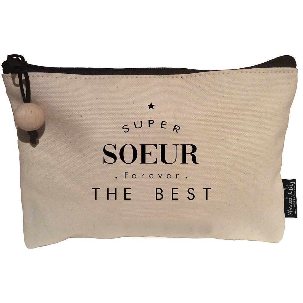Trousse en coton écru "Super soeur forever"