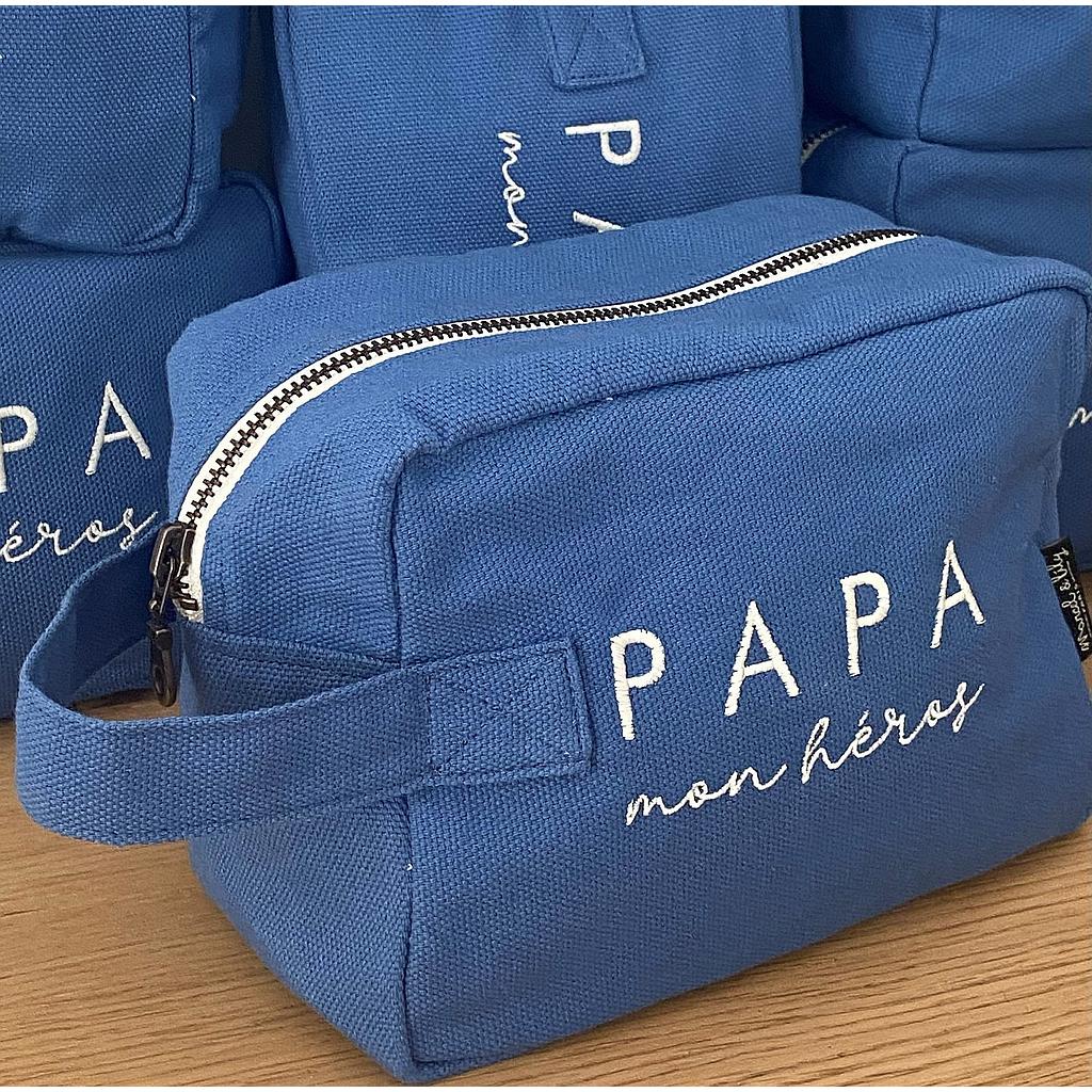 Trousse brodée bleu HORIZON" Papa mon Héros " SERIE LIMITEE