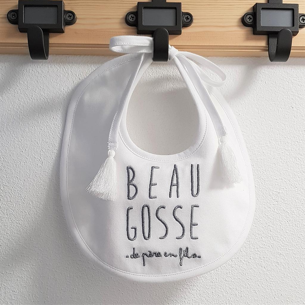 Bavoir rond à pompons "Beau Gosse"