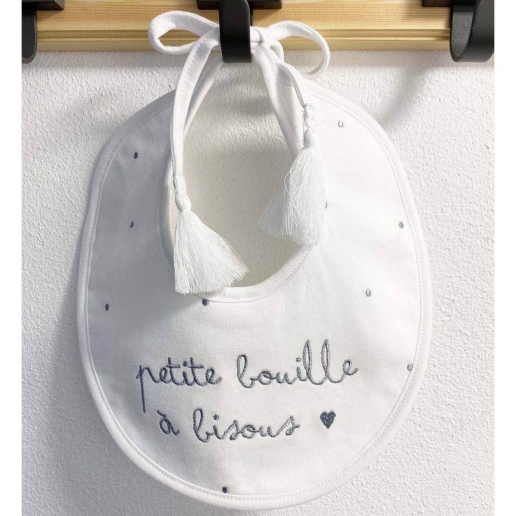 Bavoir rond à pompons "Petite Bouille à bisous"