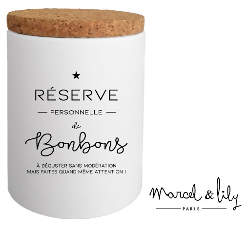 Pot avec son couvercle en liège "Réserve de bonbons"