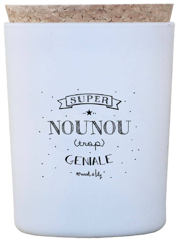 Bougie  "Super Nounou trop géniale" - Fleur de coton