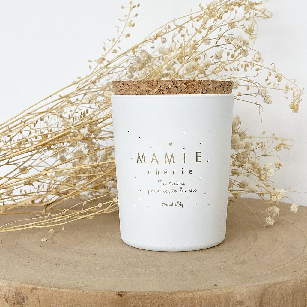 Bougie  Mamie Chérie je t'aime pour toute la vie"  Fleur de coton