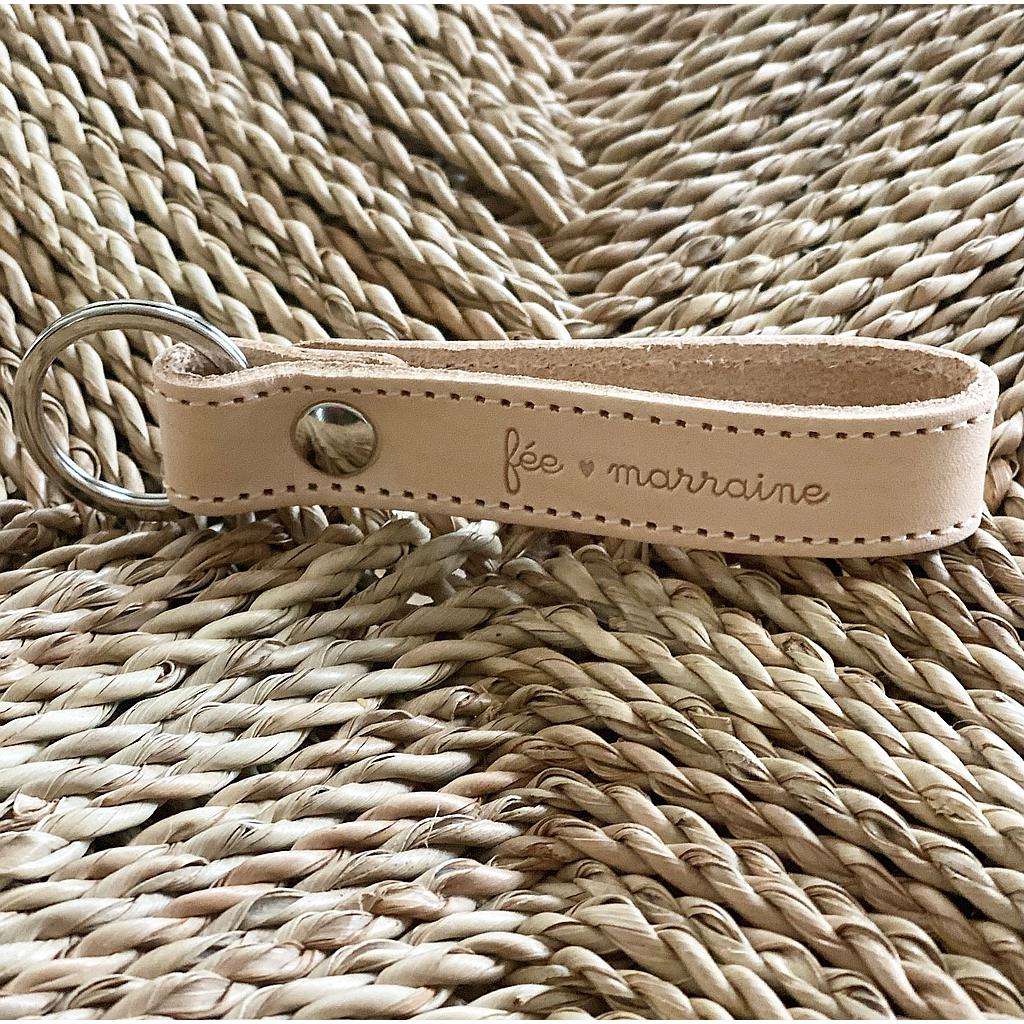 Porte clefs - Cuir naturel " Fée Marraine"