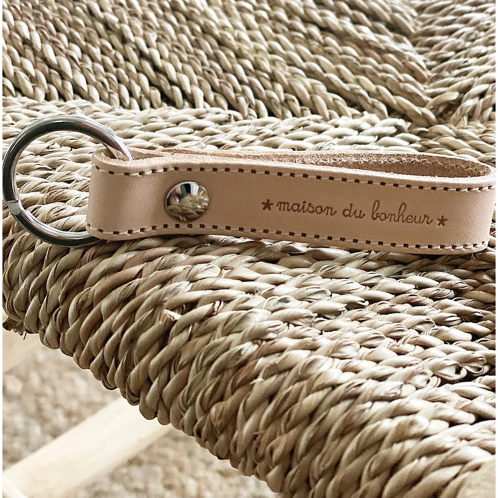 Porte clefs - Cuir naturel " Maison du bonheur"