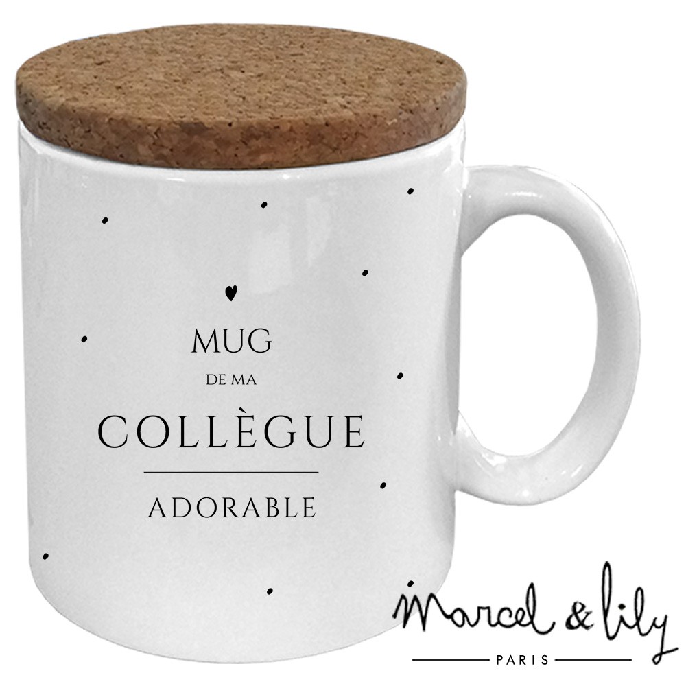 Mug avec son couvercle en liège  " Mug de ma super collègue adorable "