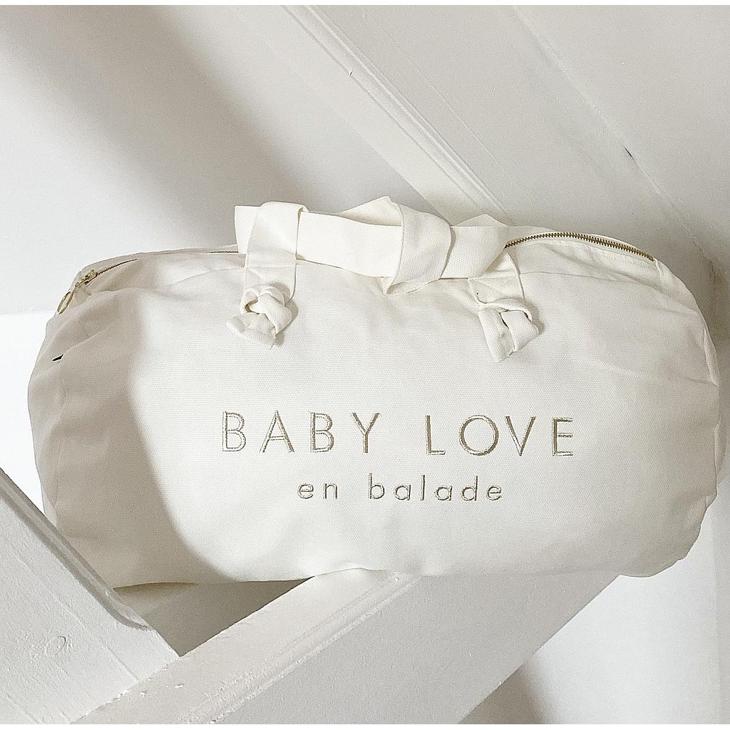 Sac Polochon Brodé blanc milk - Baby love en balade