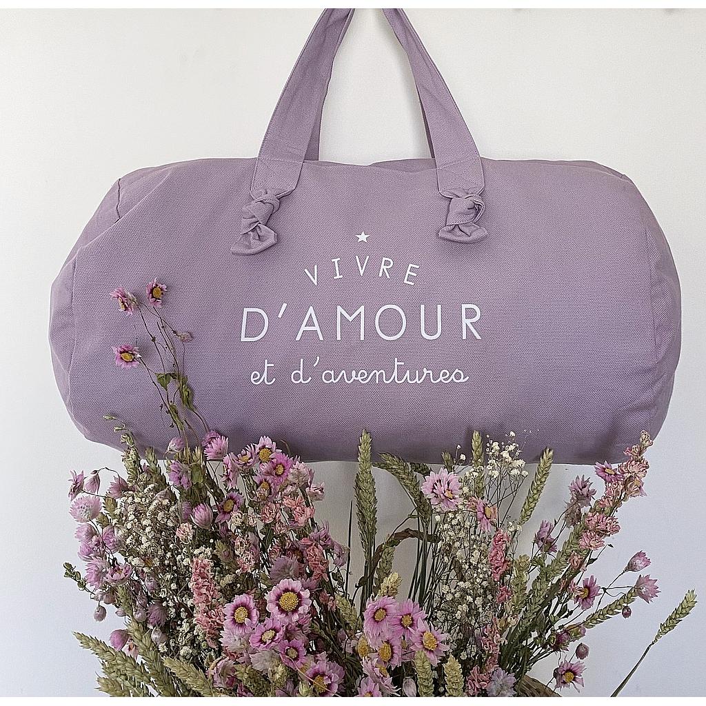 Sac Polochon- Lilas- Vivre d'amour et d'aventures
