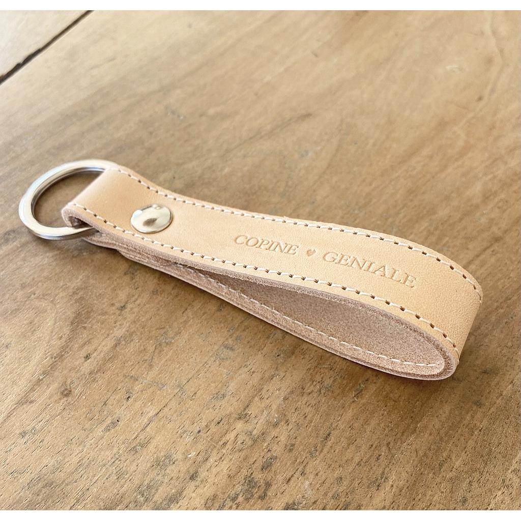 Porte clefs - Cuir naturel " Copine géniale"