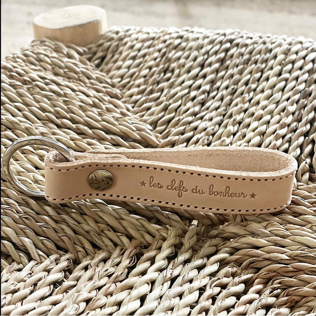 Porte clefs - Cuir naturel " Les clefs du bonheur"
