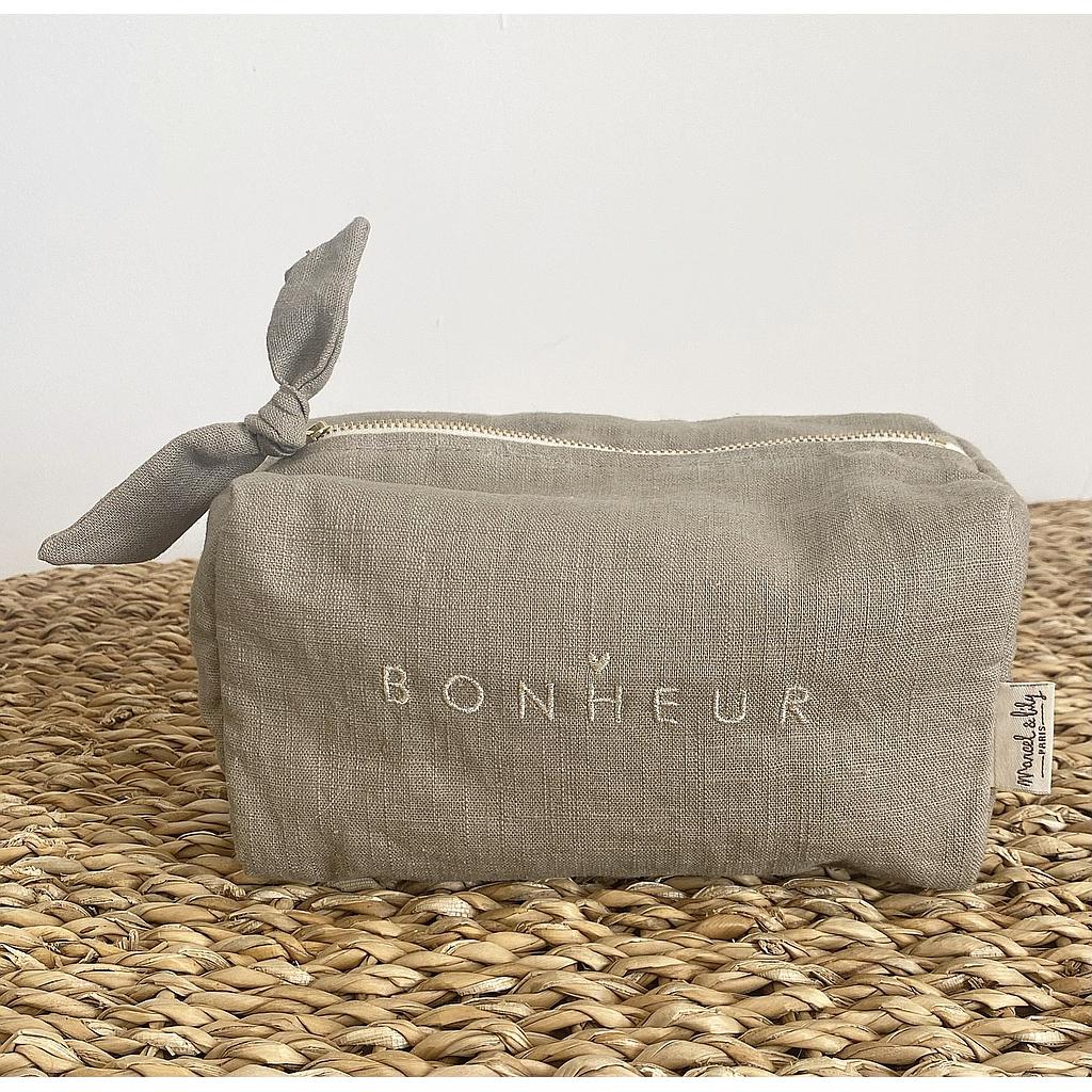 Trousse lin brodée " Bonheur"- Gazelle