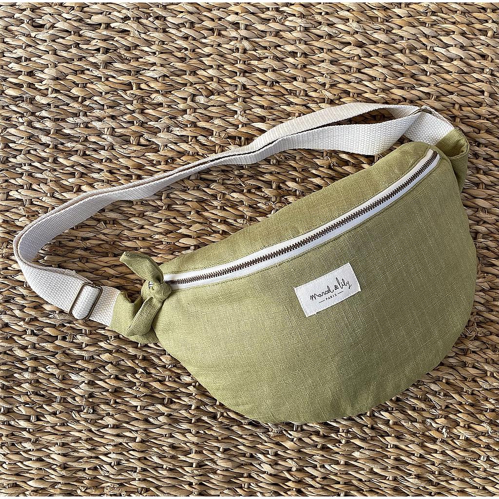 Sac Banane 100% lin -vert mousse