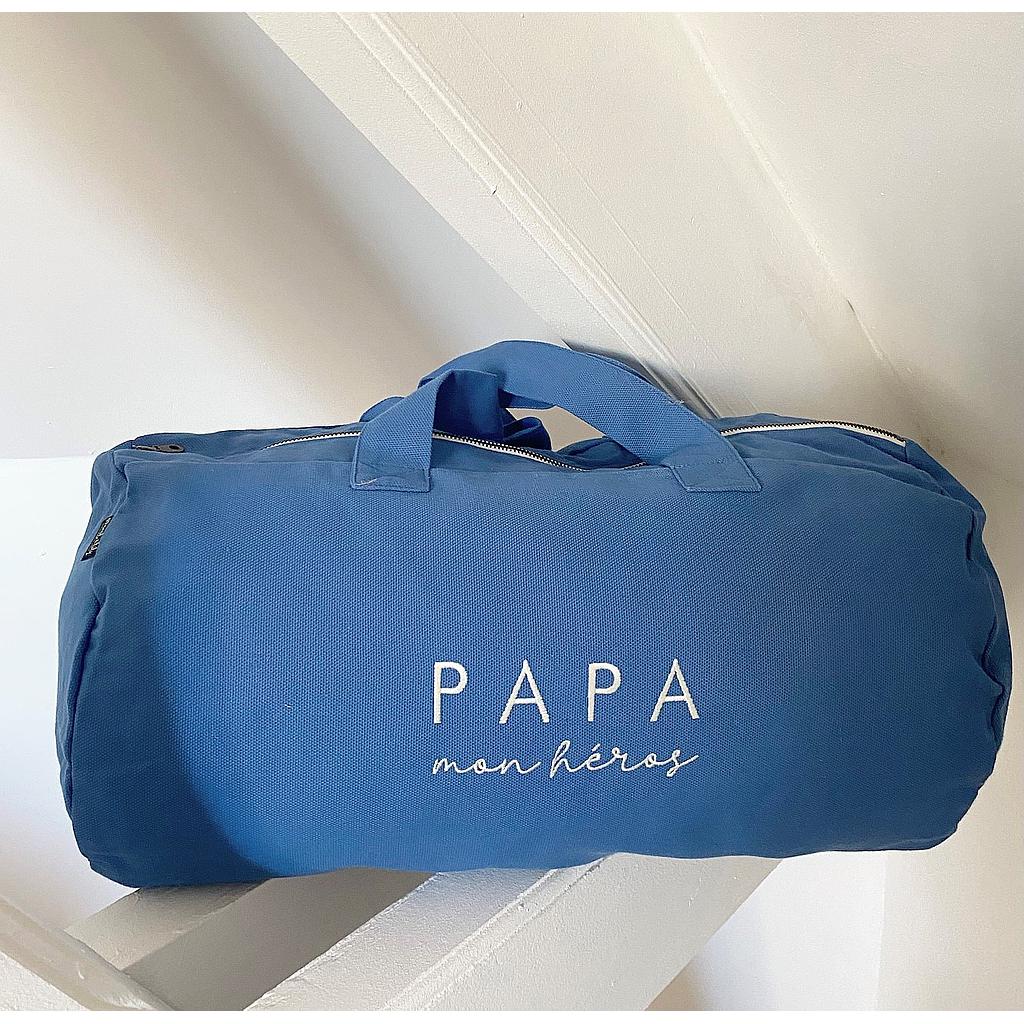 Sac Polochon brodé- bleu horizon - papa mon héros