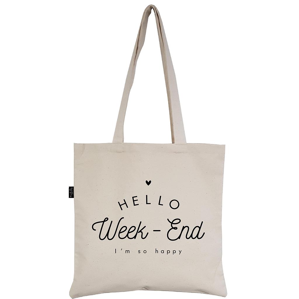 Tote-Bag  écru "Hello week-end"