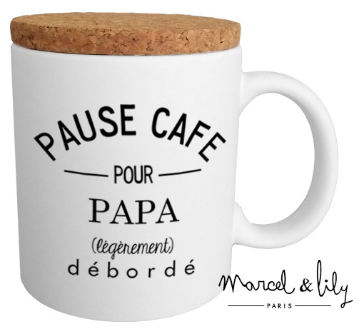Mug  avec son couvercle en liège" Pause café pour papa débordé"