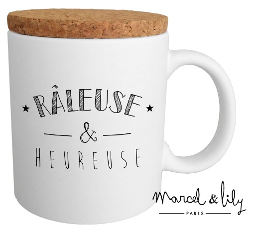 Mug avec son couvercle en liège "Râleuse &amp; heureuse"
