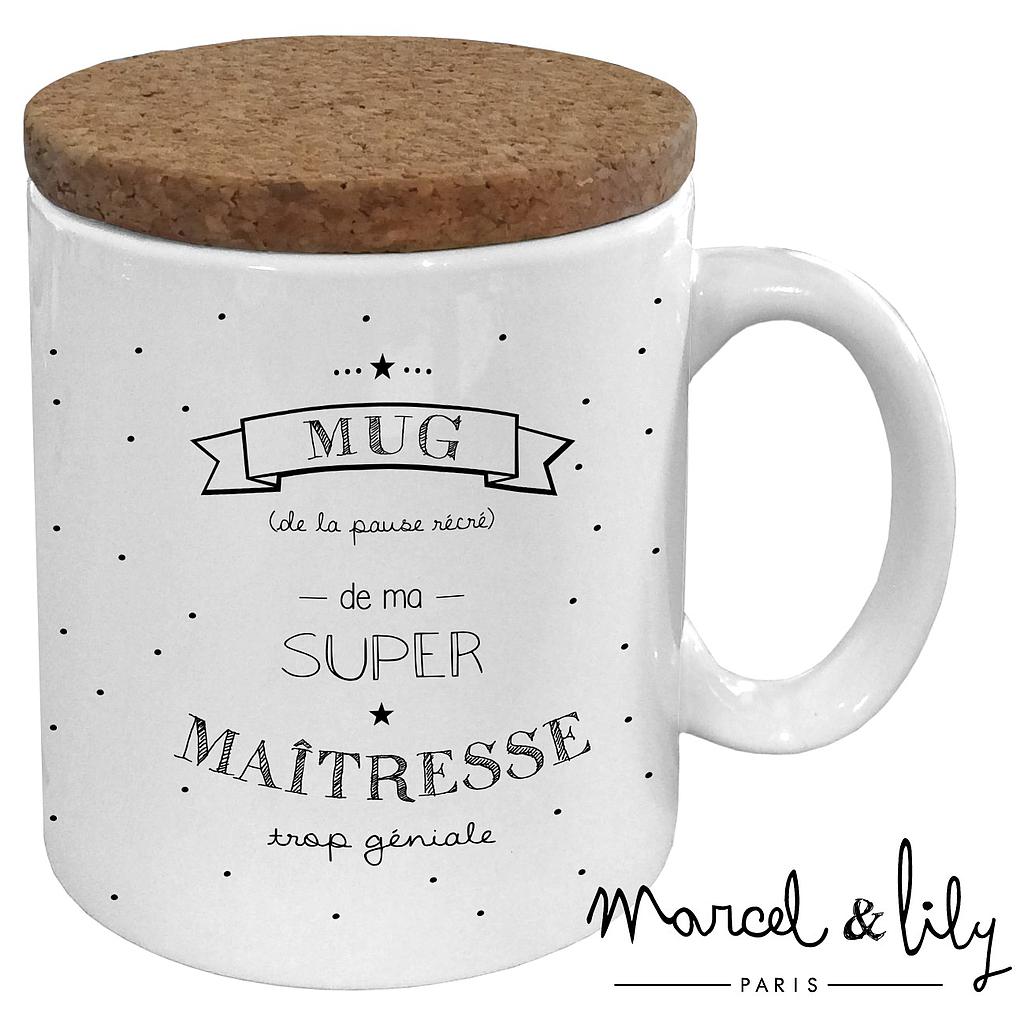 Mug  avec son couvercle en liège "Mug Maîtresse"