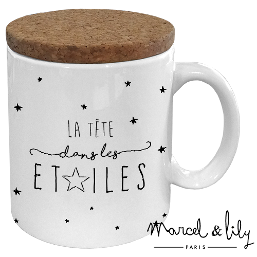 Mug avec son couvercle en liège  "La tête dans les étoiles"