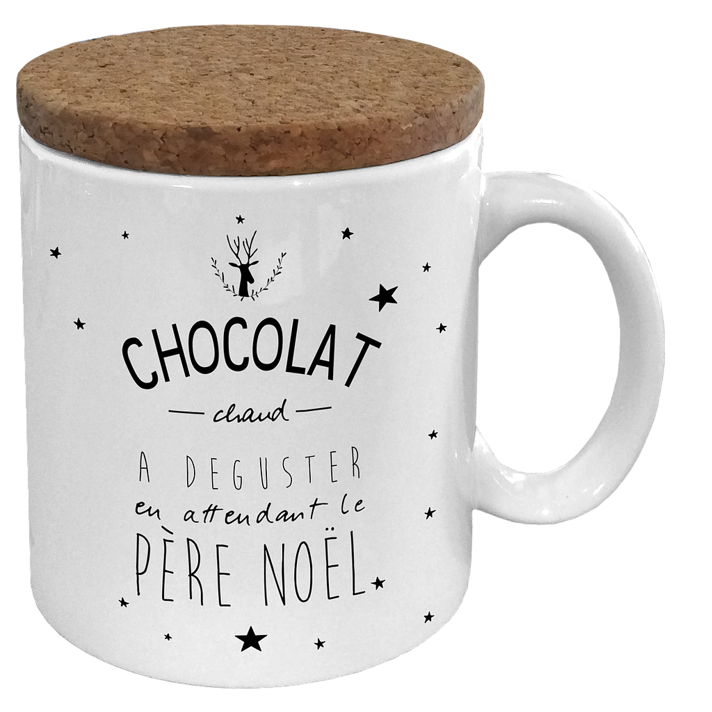 Mug avec son couvercle en liège "Chocolat chaud"
