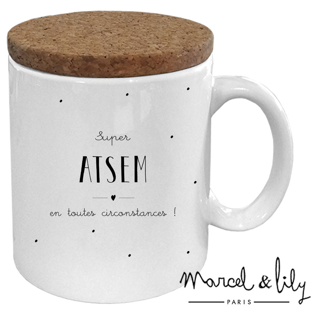 Mug avec son couvercle en liège "ATSEM"