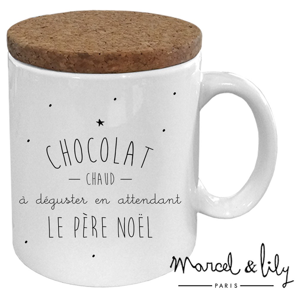 Mug avec son couvercle en liège "Recette Chocolat de Noël"