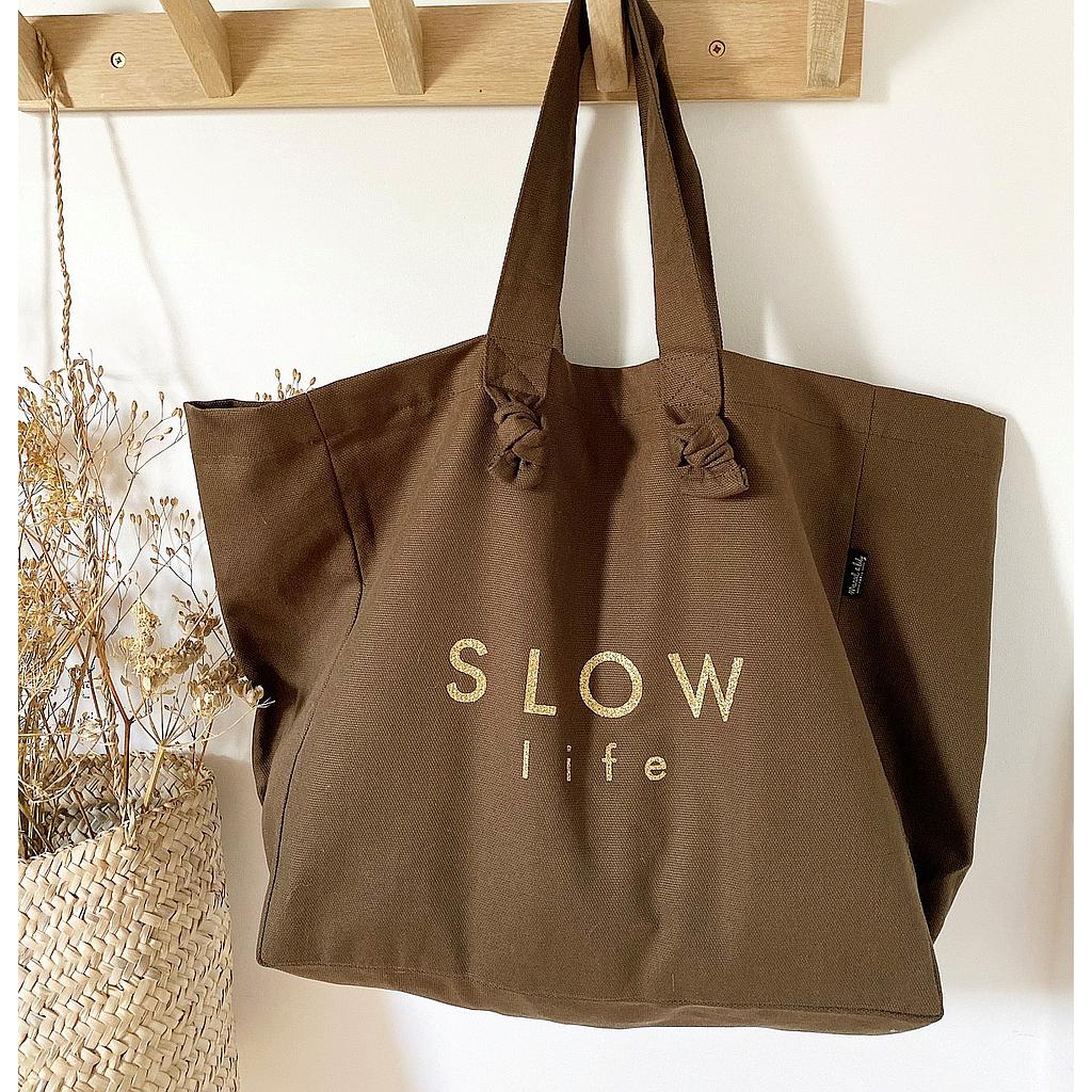 Cabas Lily  chocolat " SLOW LIFE"