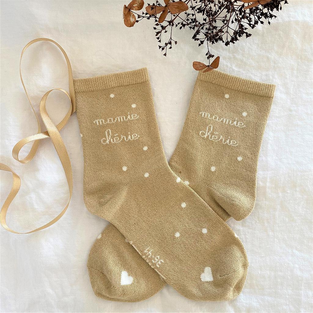 Chaussettes  " Mamie chérie" Or