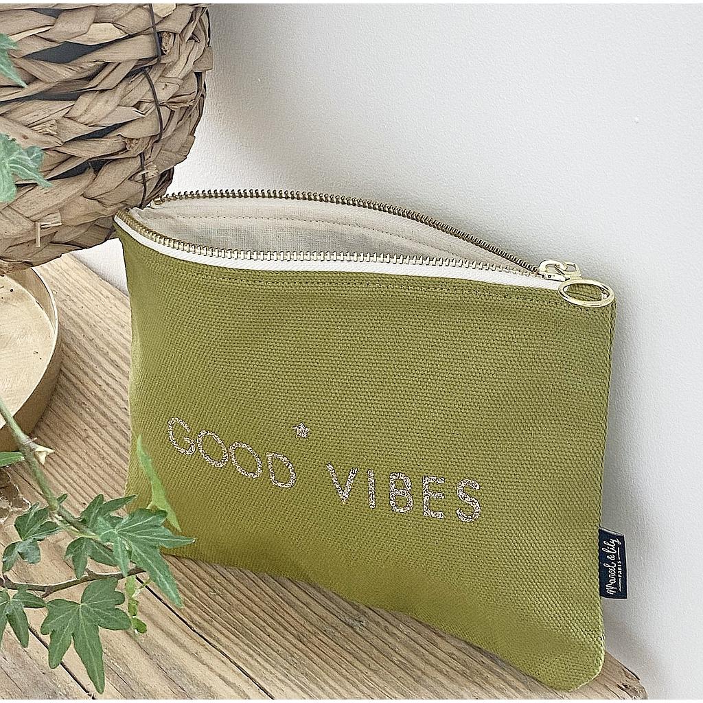 Trousse vert avocat "Good Vibes"