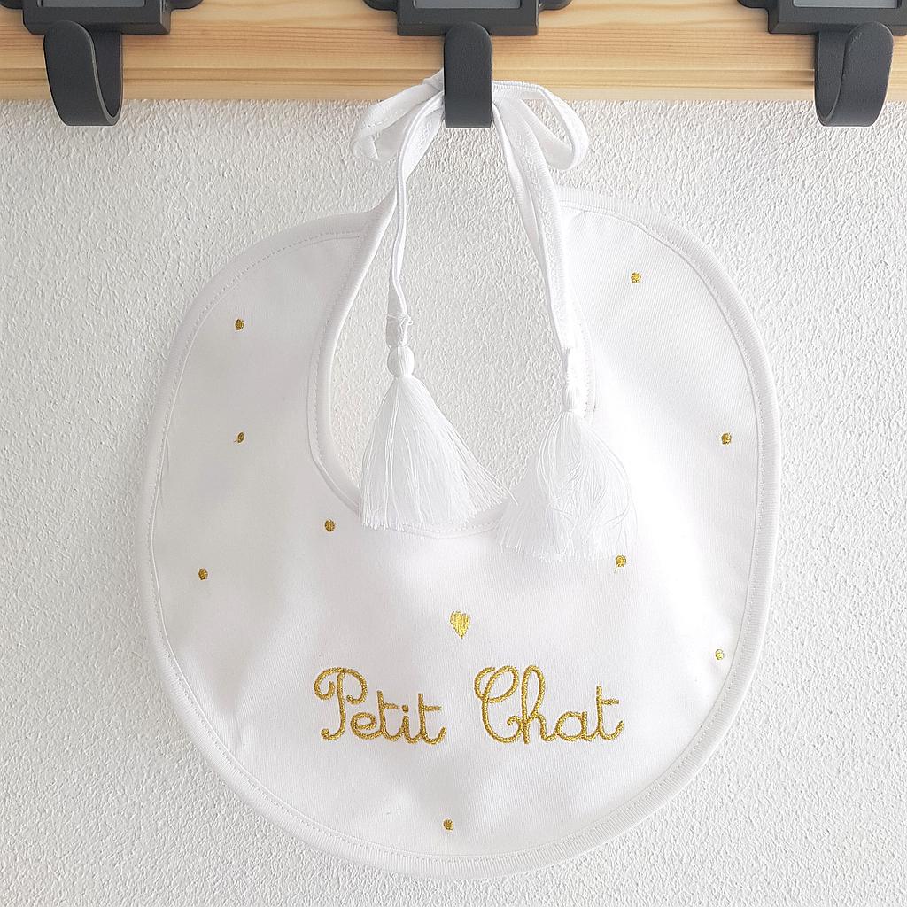 Bavoir rond à pompons "petit chat"