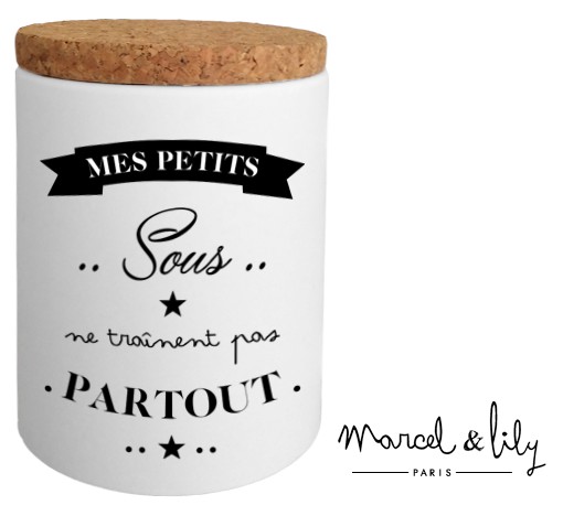 Pot avec son couvercle en liège "Mes petits sous ne traînent pas partout"
