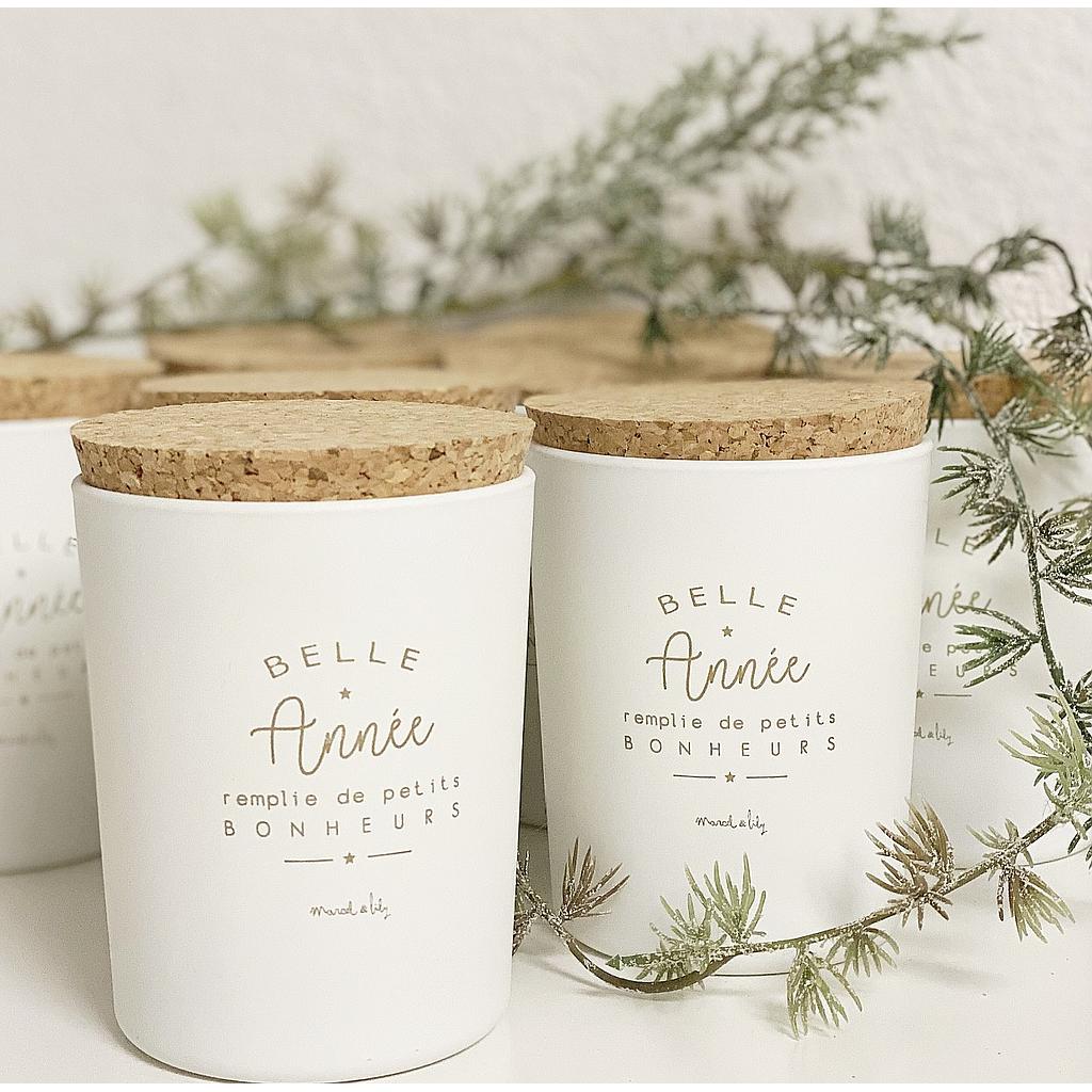 Bougie  "Belle Année remplie de petits bonheurs" - bois noir