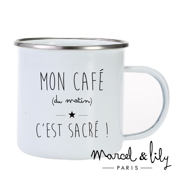 Tasse émaillée "Mon café c'est sacré"