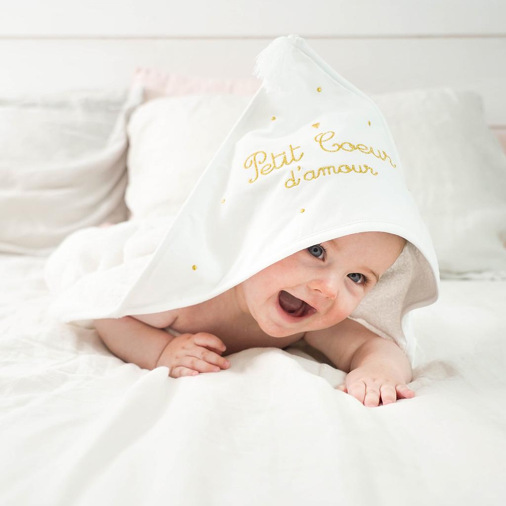 Cape de Bain à Pompons "Petit Coeur d'Amour"