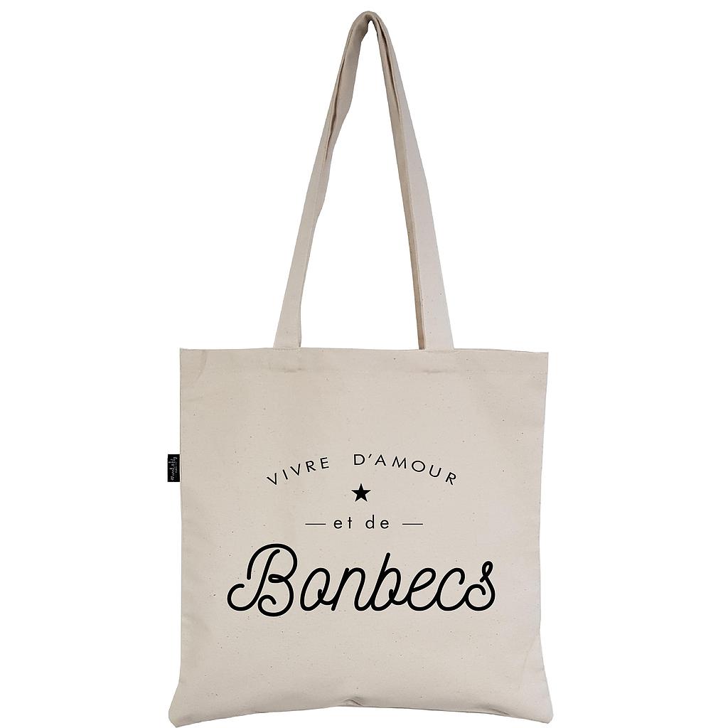 Tote-Bag écru "Vivre d'amour et de bonbecs"