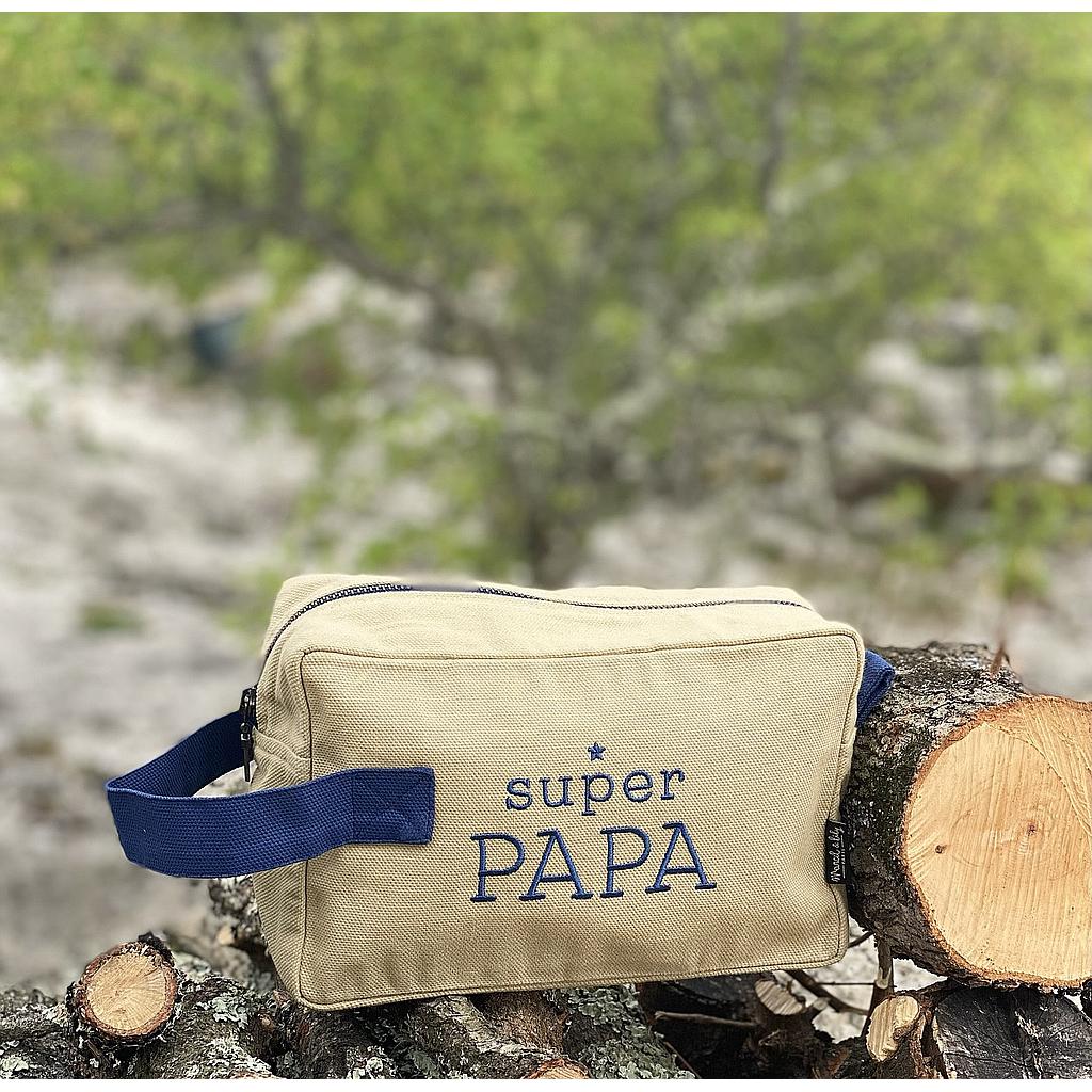 Trousse de toilette bicolore- brodée " Super Papa "