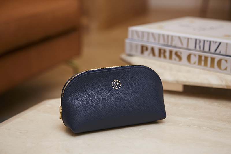 Trousse cuir bleu + pochon