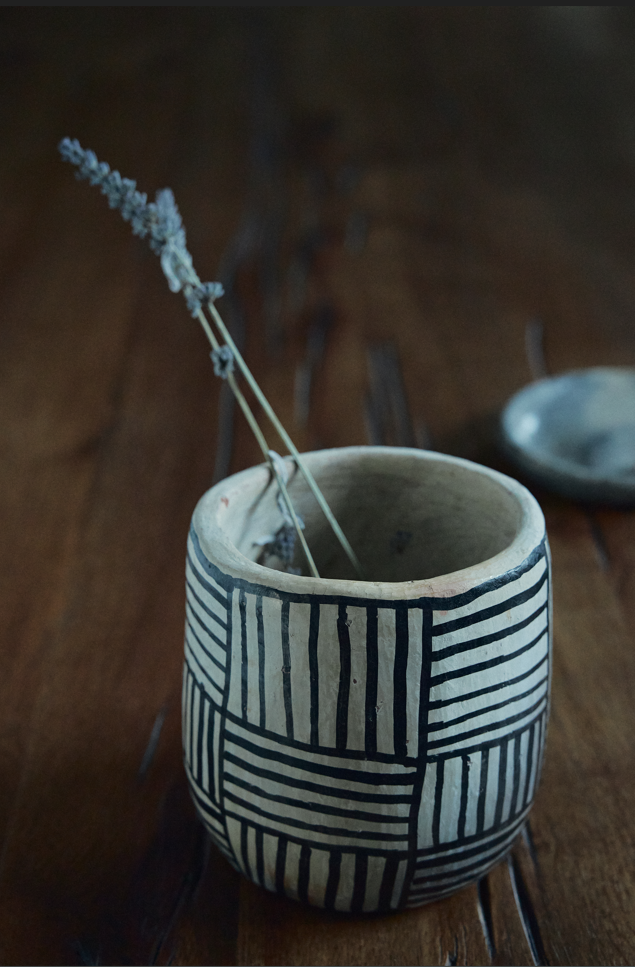 Poterie - Pot beige quadrillage
