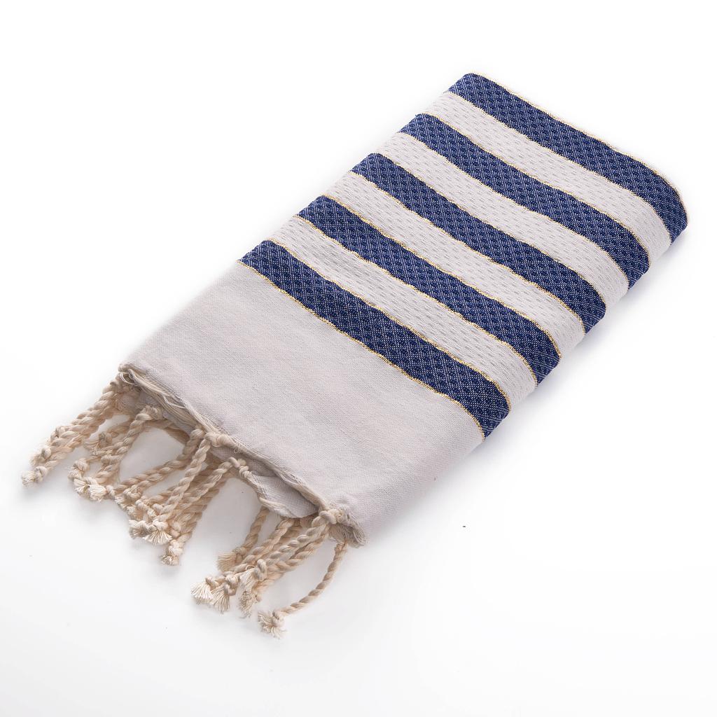 FOUTA ST TROPEZ - Blanc /bleu roi / or