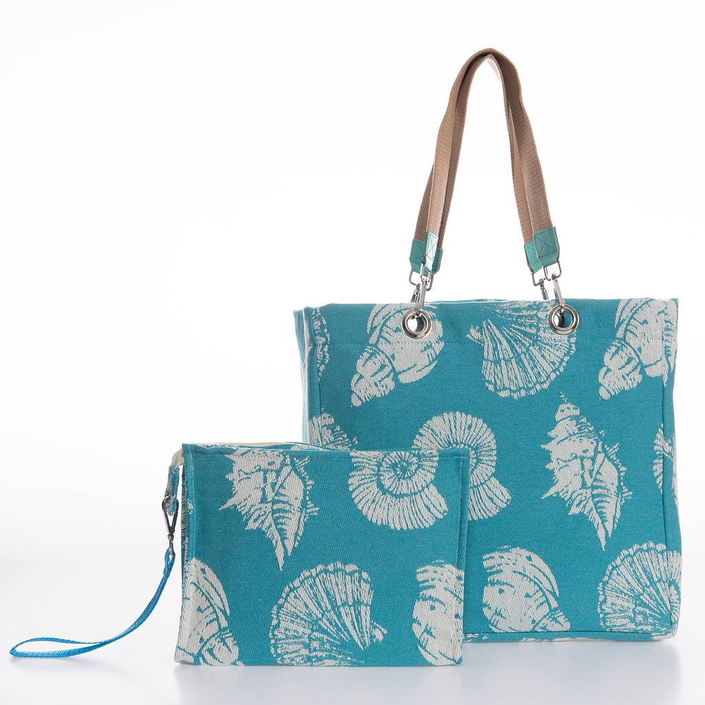 Sac de plage + pochette, Pack SHELLS - Bleu