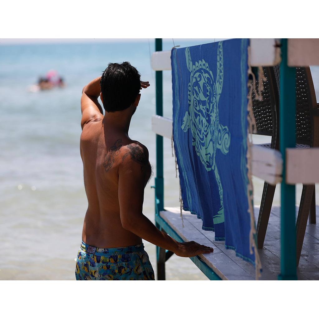 Fouta réversible TURTLE &amp; MERMAID - bleu