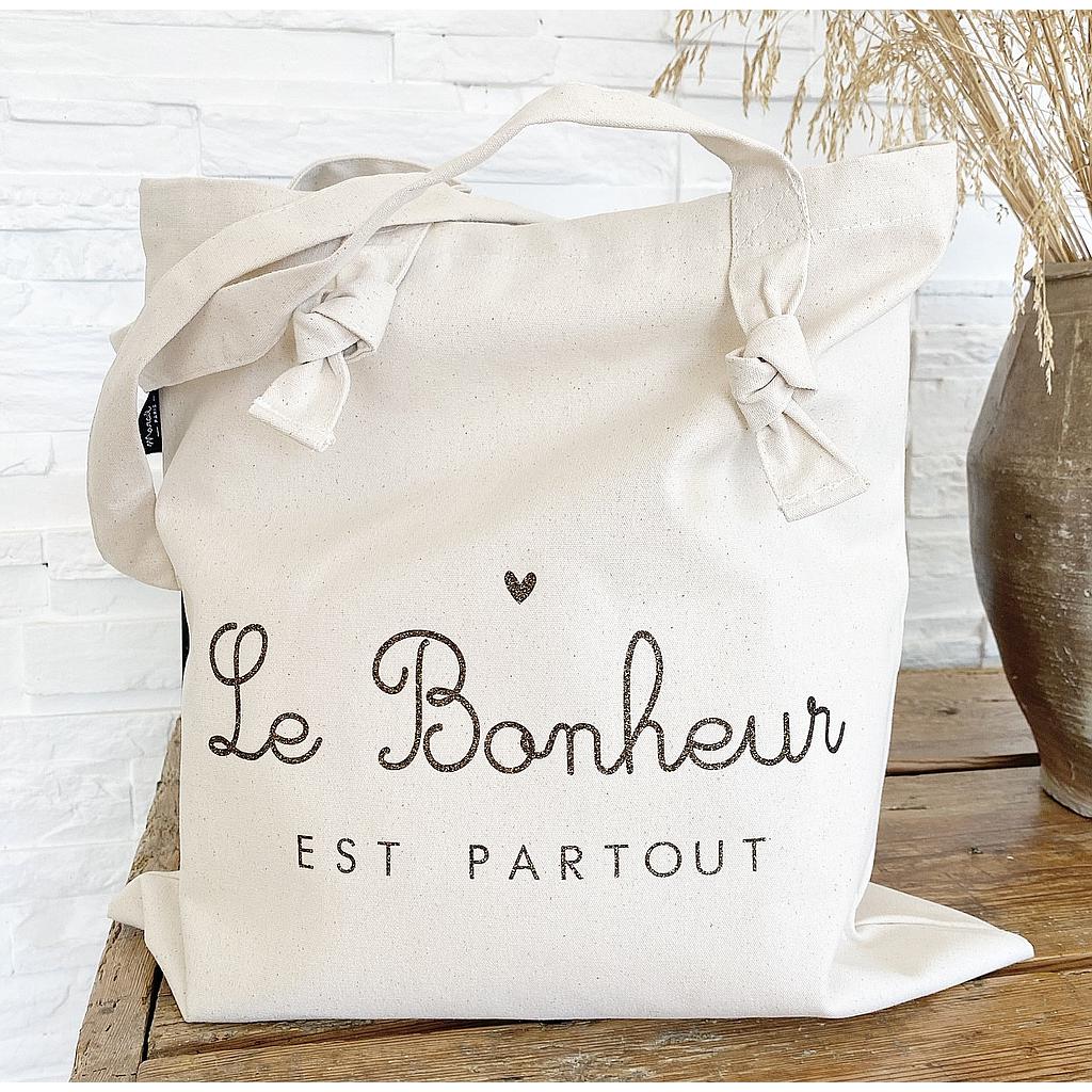 Tote-Bag à noeuds écru " Le Bonheur est partout"