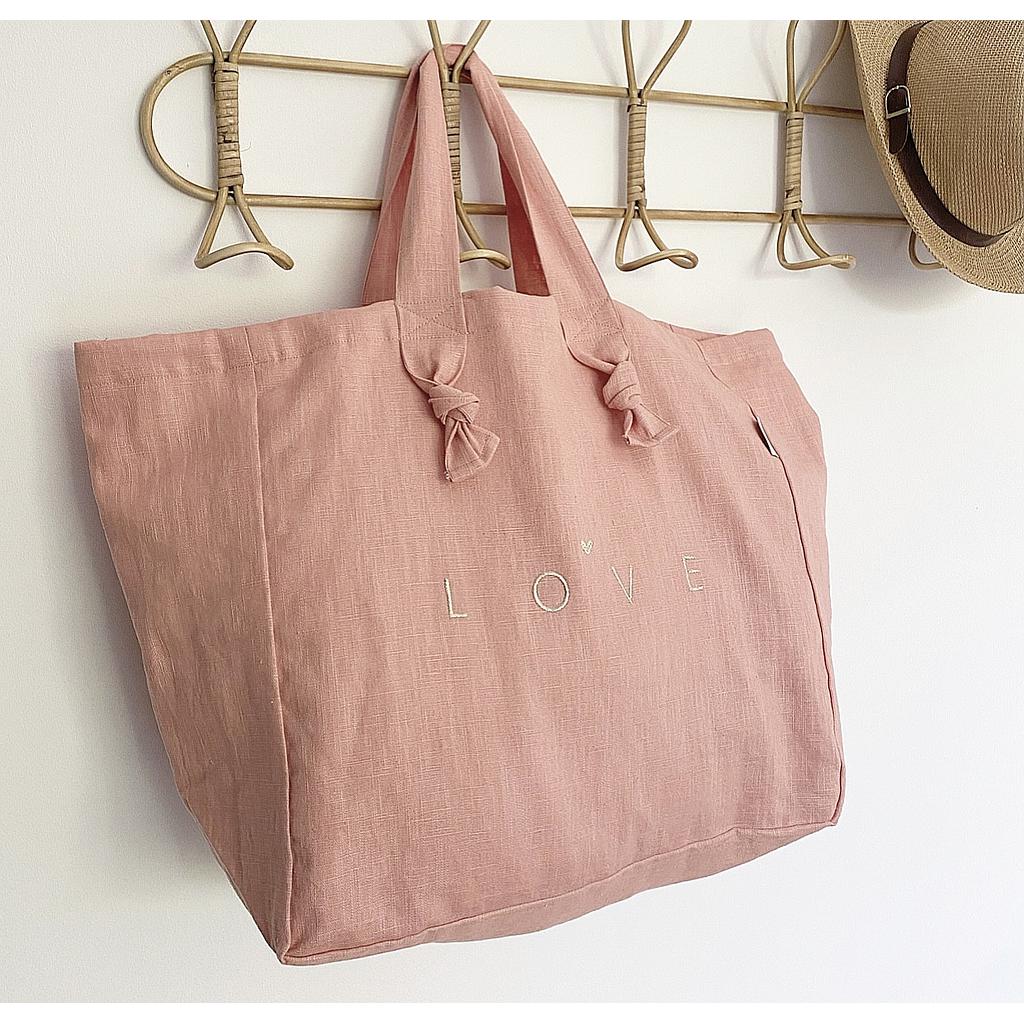 Cabas en lin - vieux rose - Love