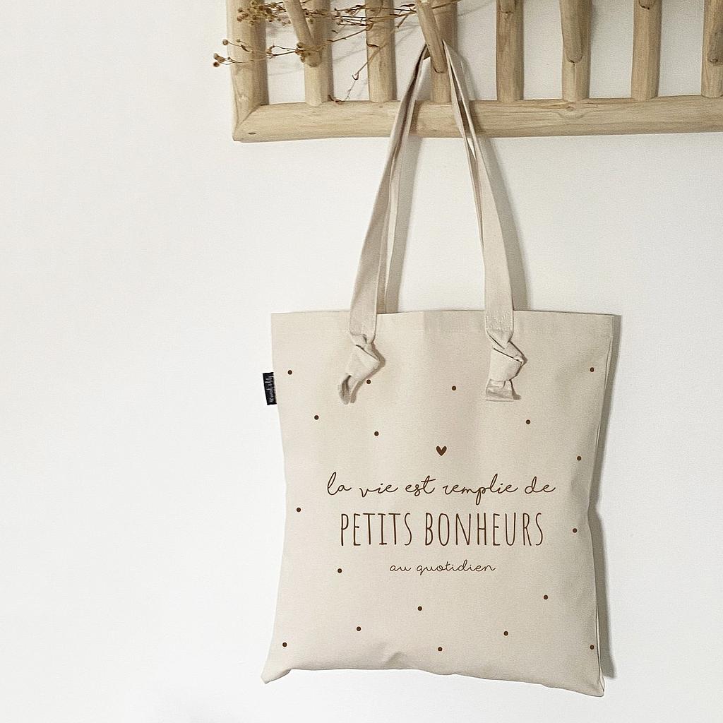 Tote-Bag à noeuds écru " La vie est remplie de petits bonheurs"
