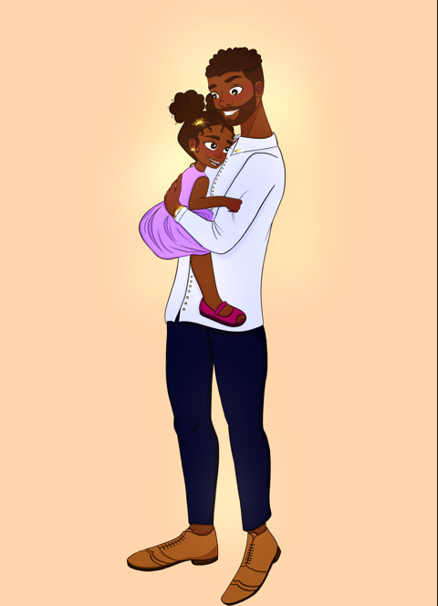 Poster :  Papa et sa fille dans un moment de tendresse - Marron