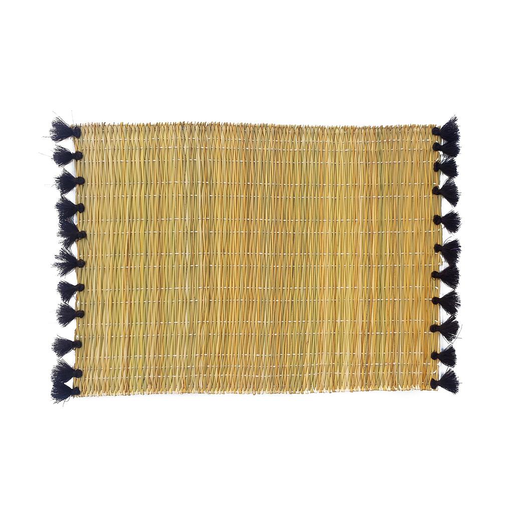 2 SETS DE TABLE EN PAILLE POMPONS NOIR