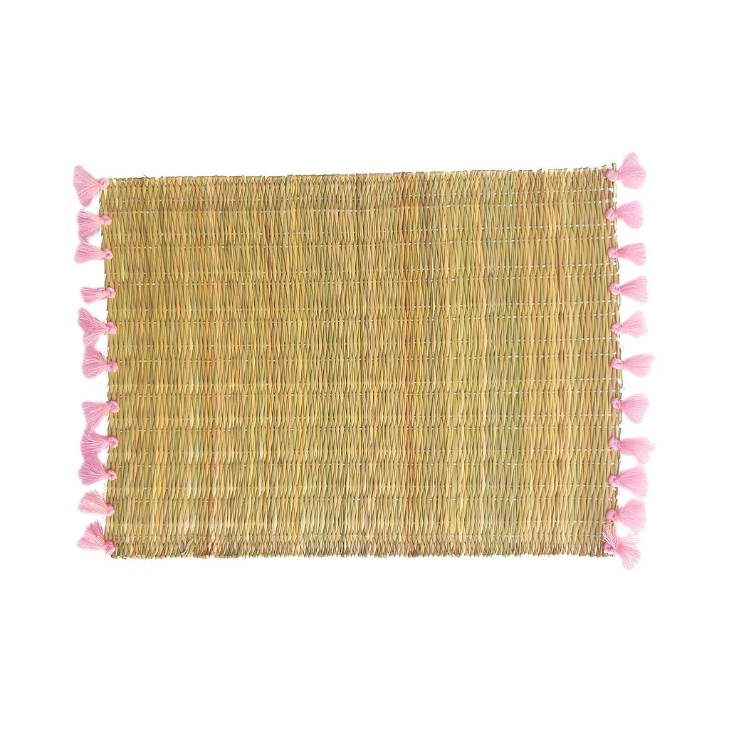 2 SETS DE TABLE EN PAILLE POMPONS ROSE